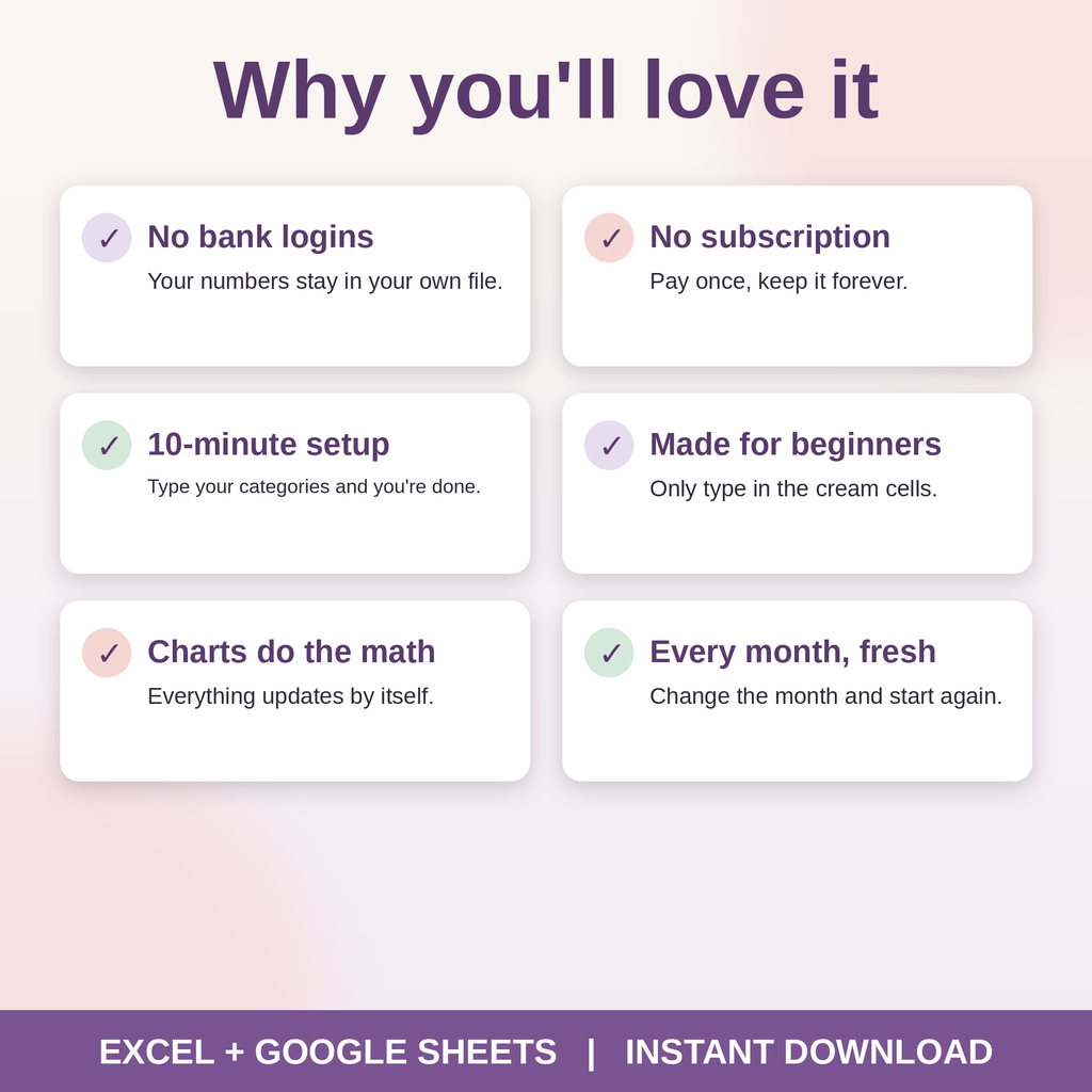 Monthly Budget Spreadsheet for Excel & Google Sheets