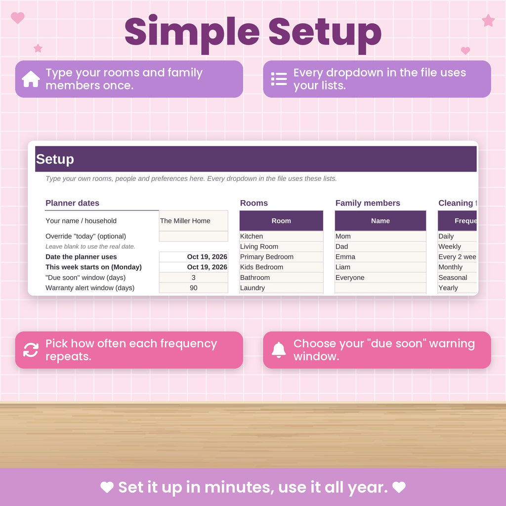 Cleaning and Home Maintenance Spreadsheet for Excel & Google Sheets