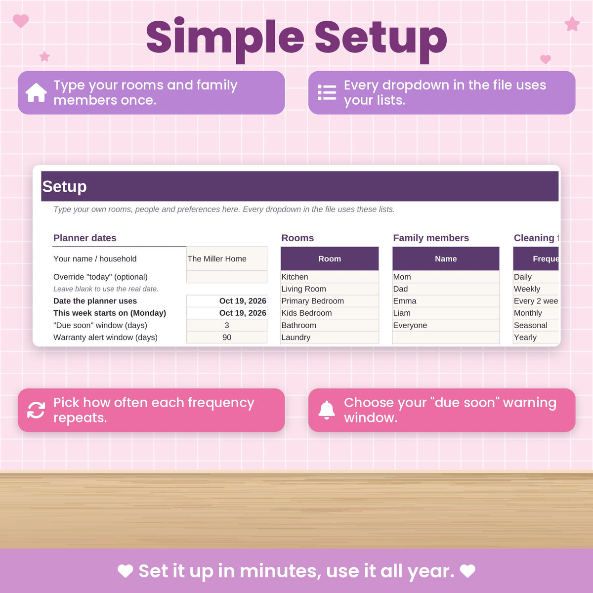 Cleaning and Home Maintenance Spreadsheet for Excel & Google Sheets