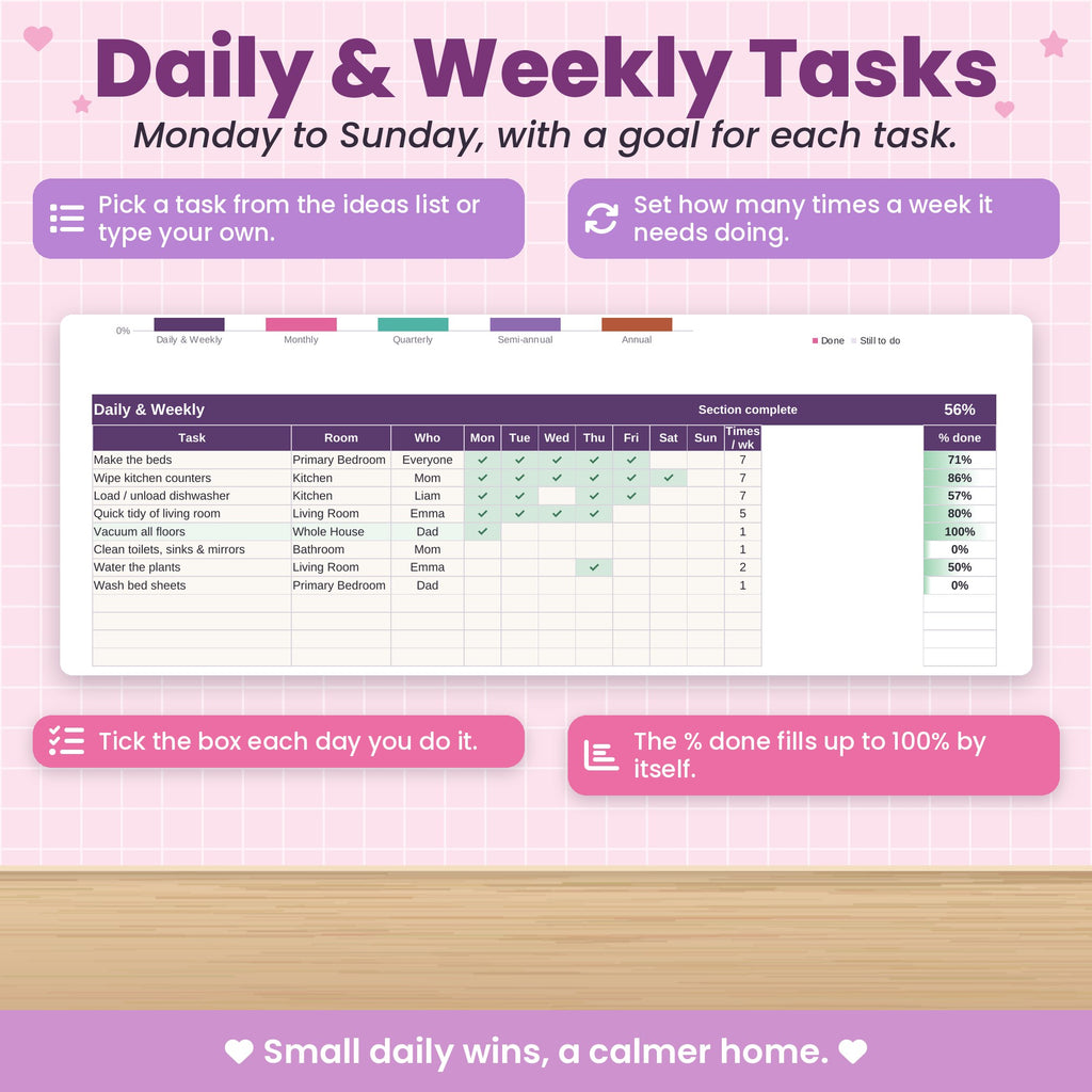 Cleaning and Home Maintenance Spreadsheet for Excel & Google Sheets