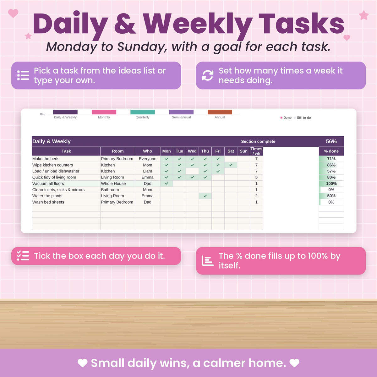Cleaning and Home Maintenance Spreadsheet for Excel & Google Sheets