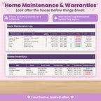 Cleaning and Home Maintenance Spreadsheet for Excel & Google Sheets
