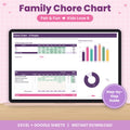 Family Chore Chart Spreadsheet for Excel & Google Sheets