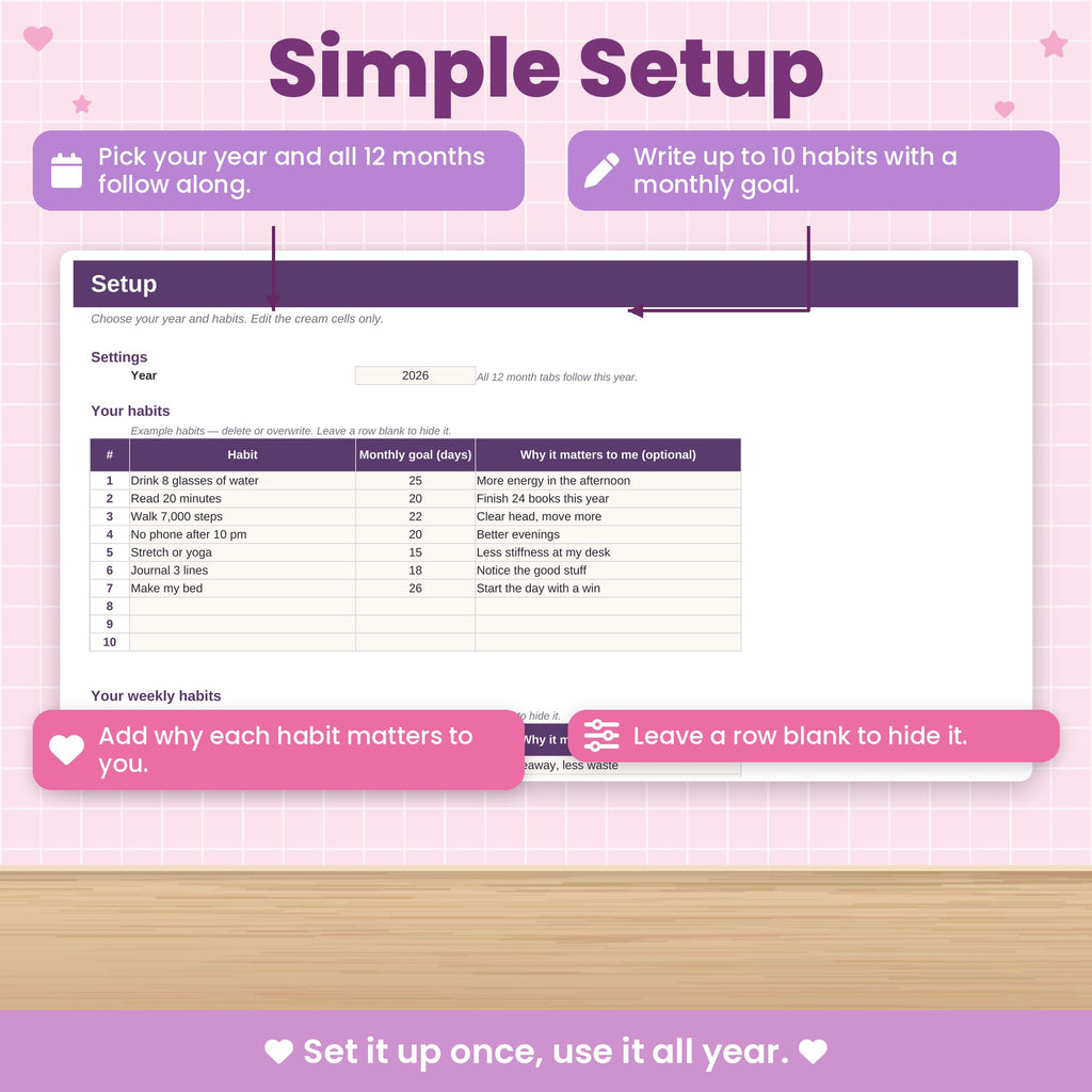 Habit Tracker Spreadsheet for Excel & Google Sheets