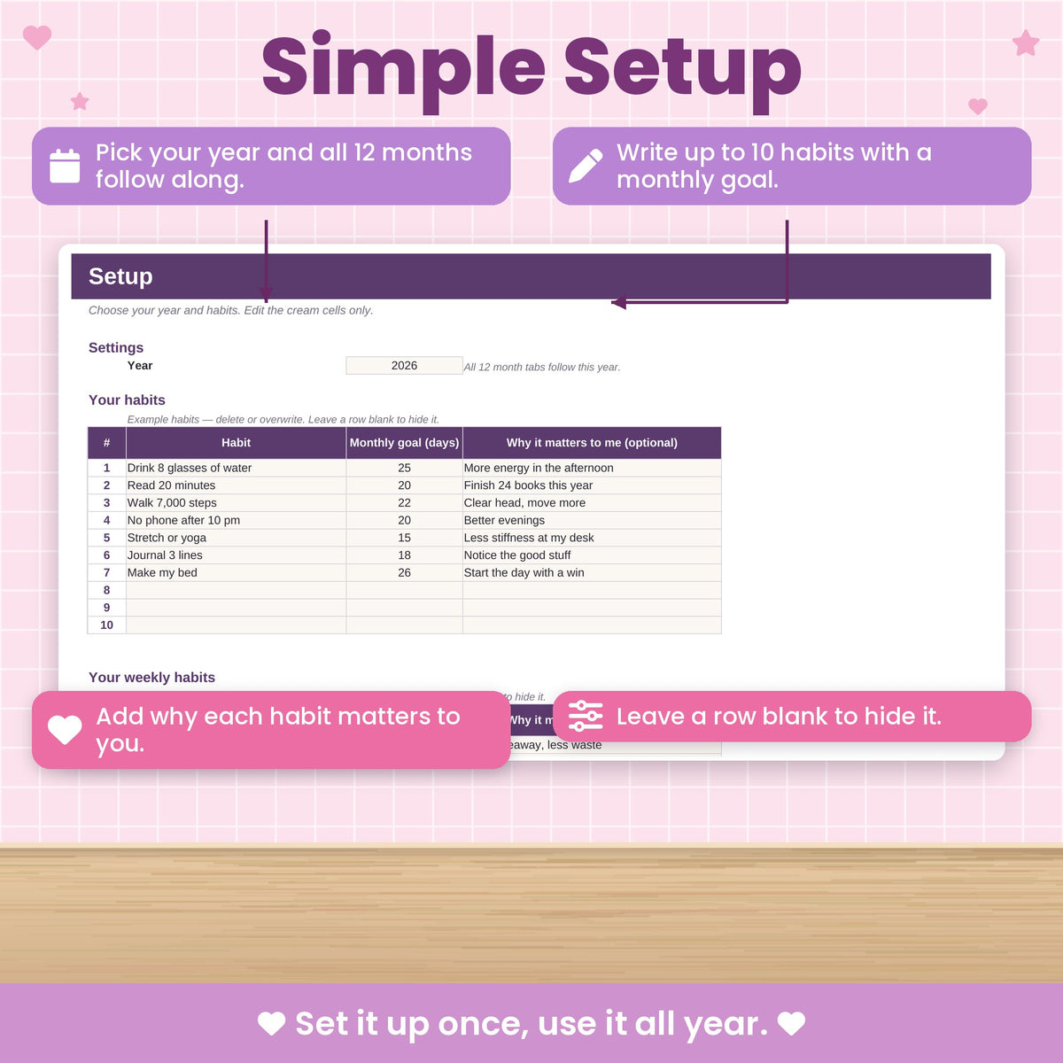 Habit Tracker Spreadsheet for Excel & Google Sheets