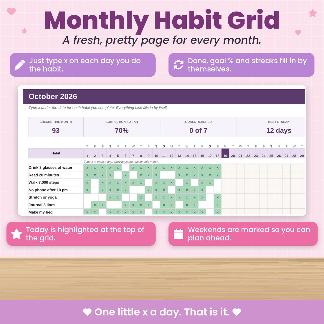 A monthly habit grid