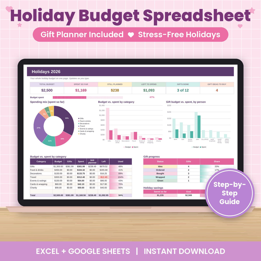 Holiday Budget Spreadsheet for Excel & Google Sheets