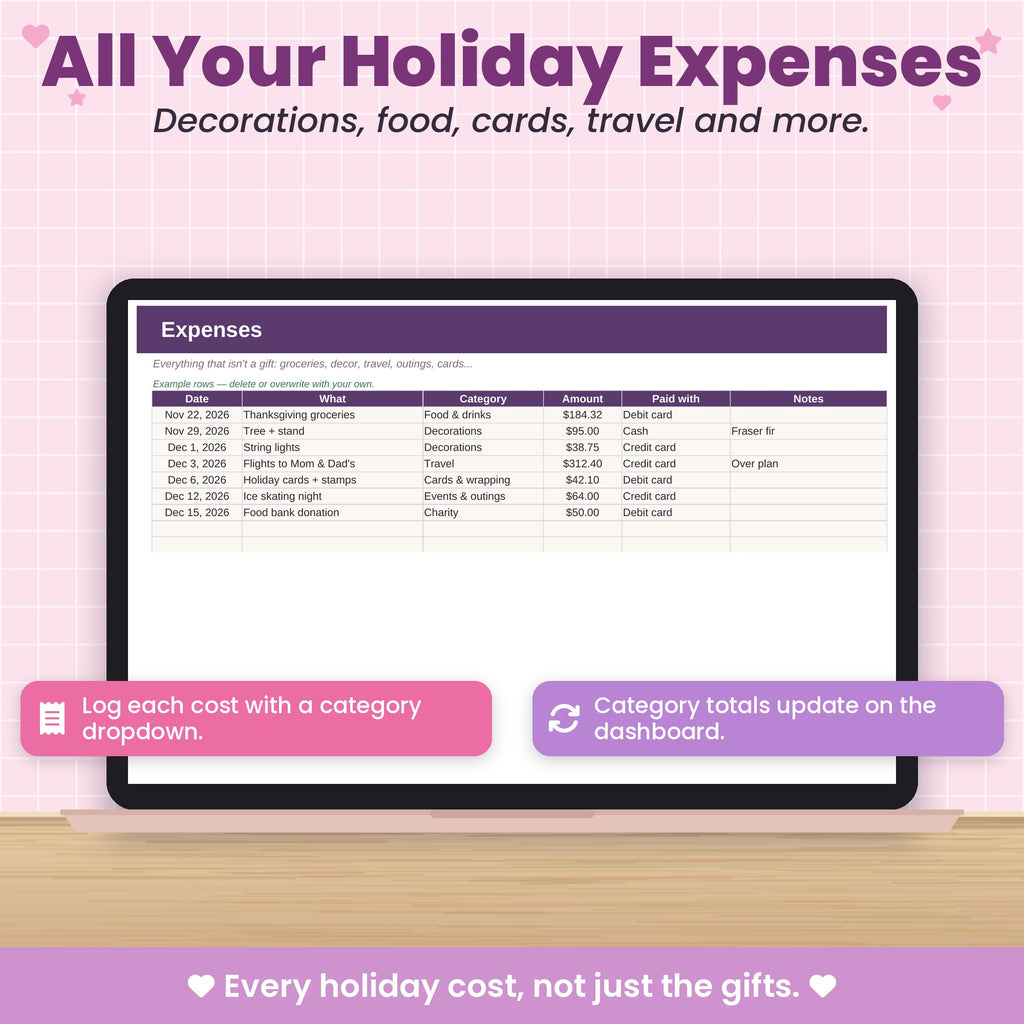 Holiday Budget Spreadsheet for Excel & Google Sheets