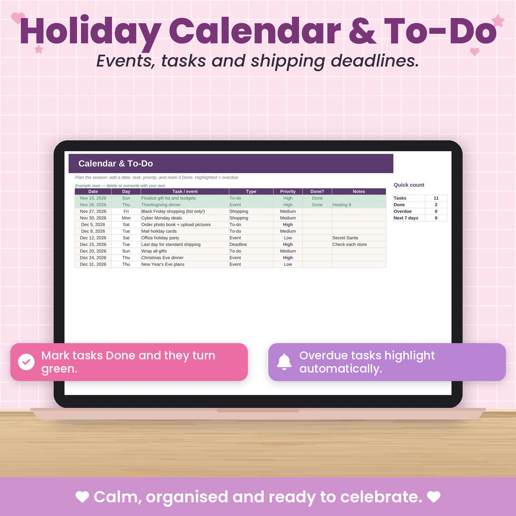 Holiday Budget Spreadsheet for Excel & Google Sheets