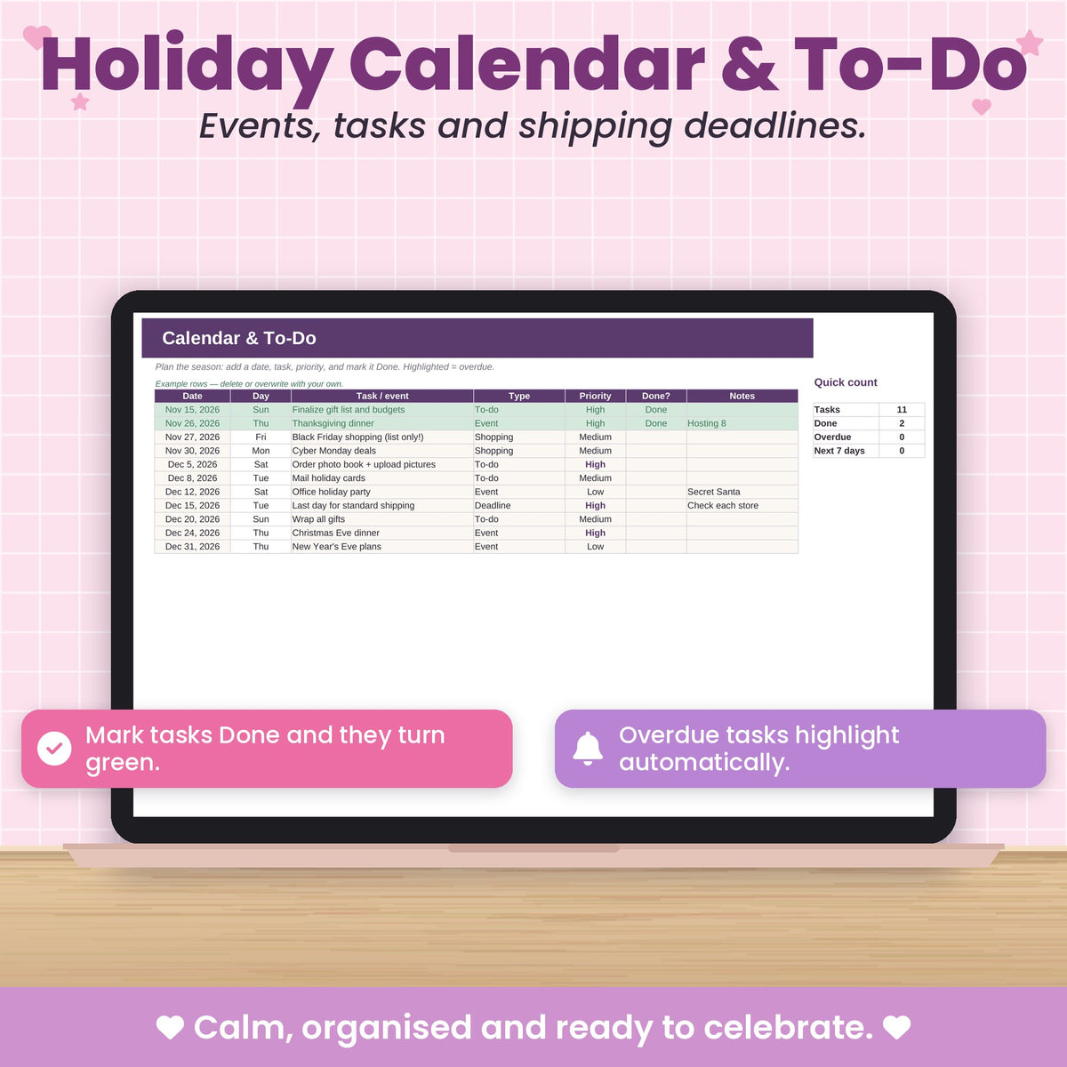 Holiday Budget Spreadsheet for Excel & Google Sheets