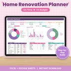 Home Renovation Project Spreadsheet for Excel & Google Sheets