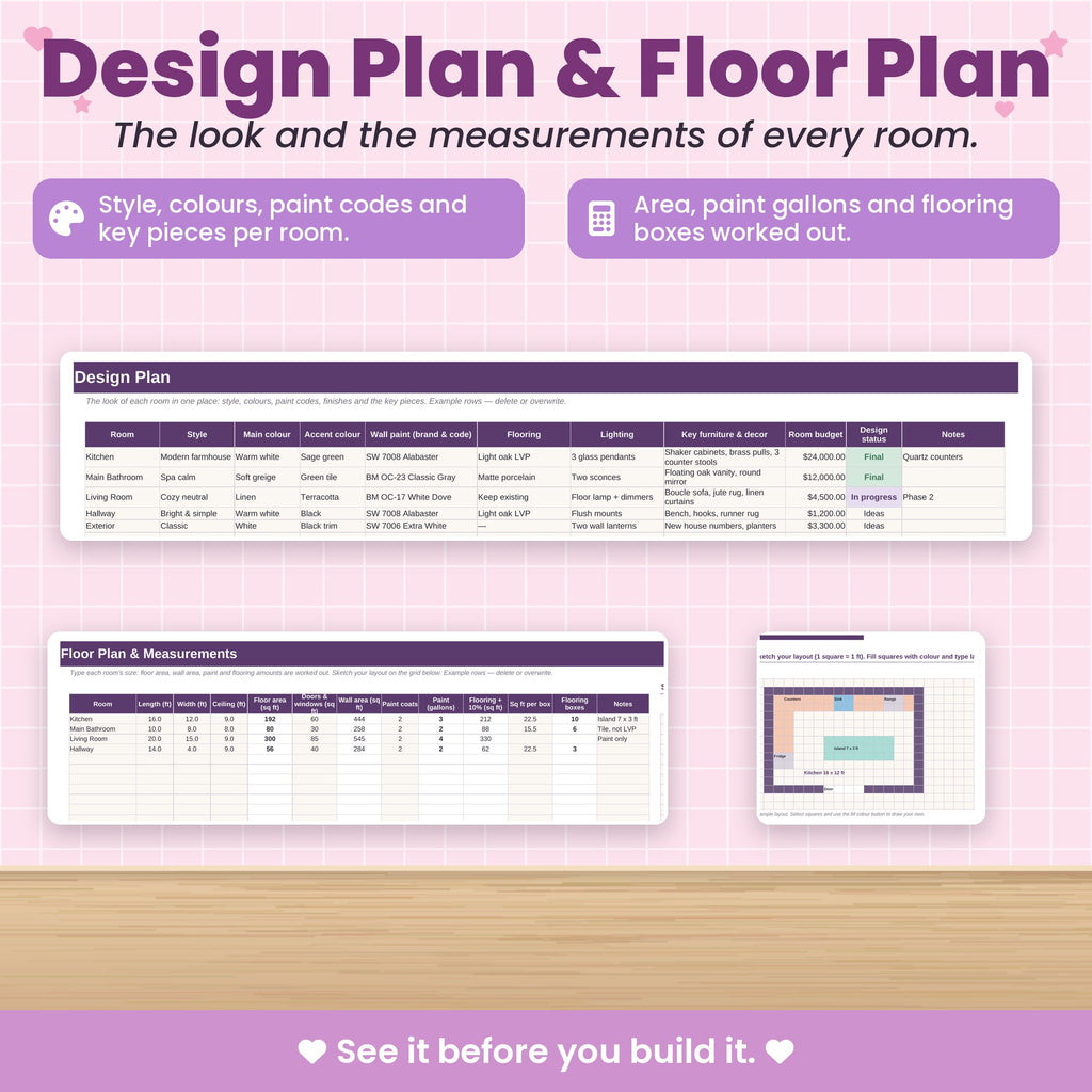 Home Renovation Project Spreadsheet for Excel & Google Sheets
