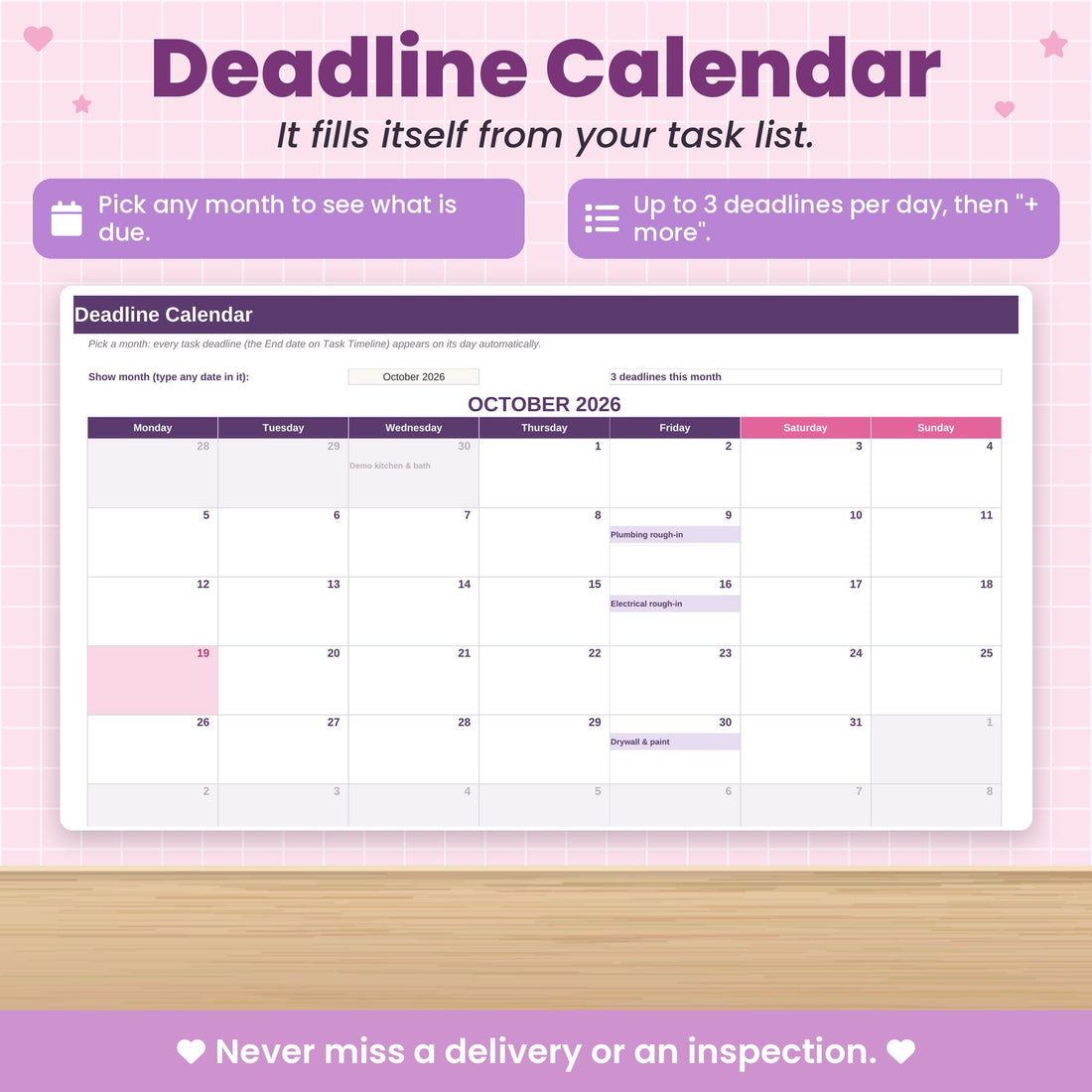 A deadline calendar that fills itself in