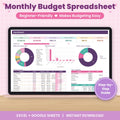 Monthly Budget Spreadsheet for Excel & Google Sheets