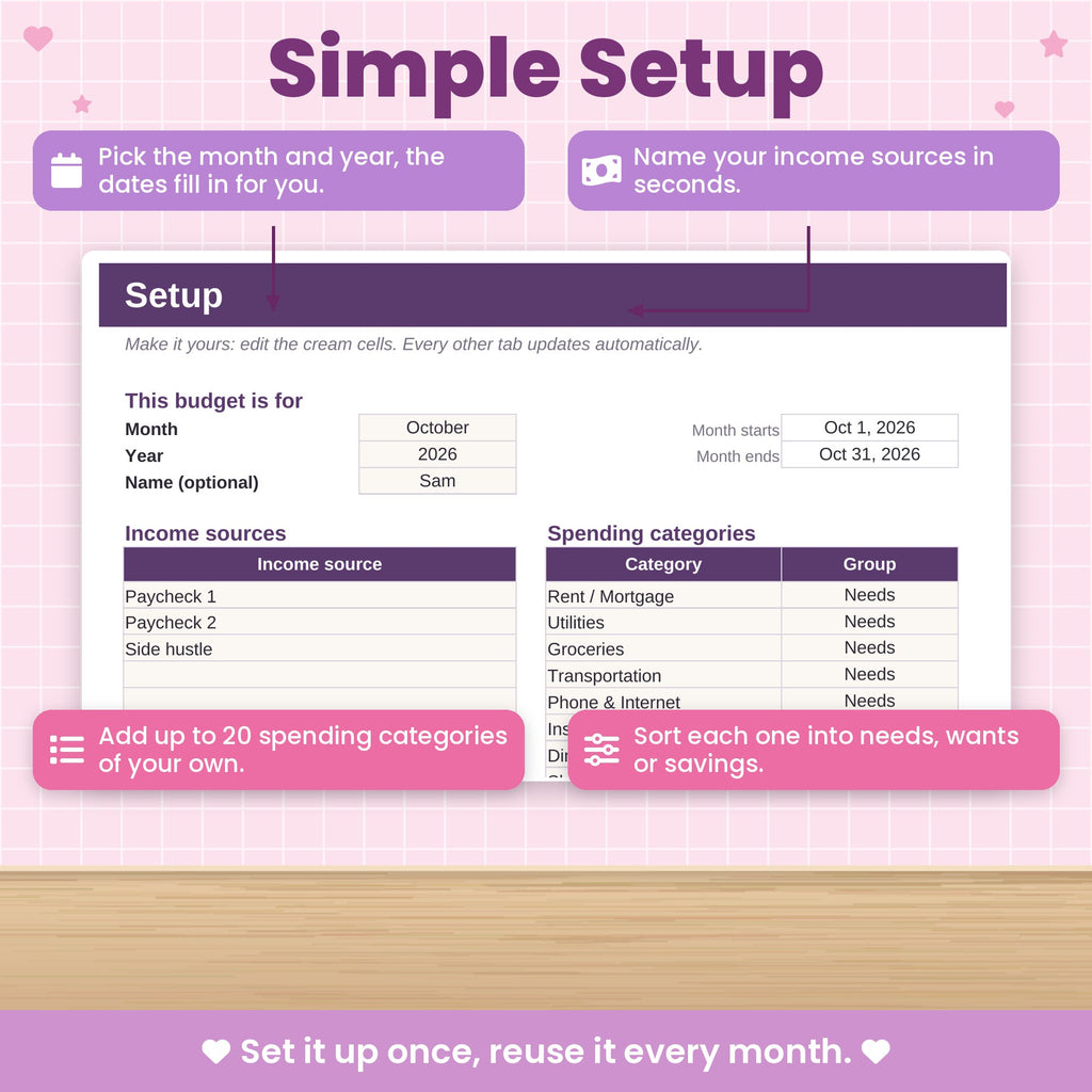 Monthly Budget Spreadsheet for Excel & Google Sheets