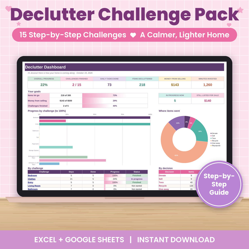 Organizing Challenge Spreadsheet for Excel & Google Sheets
