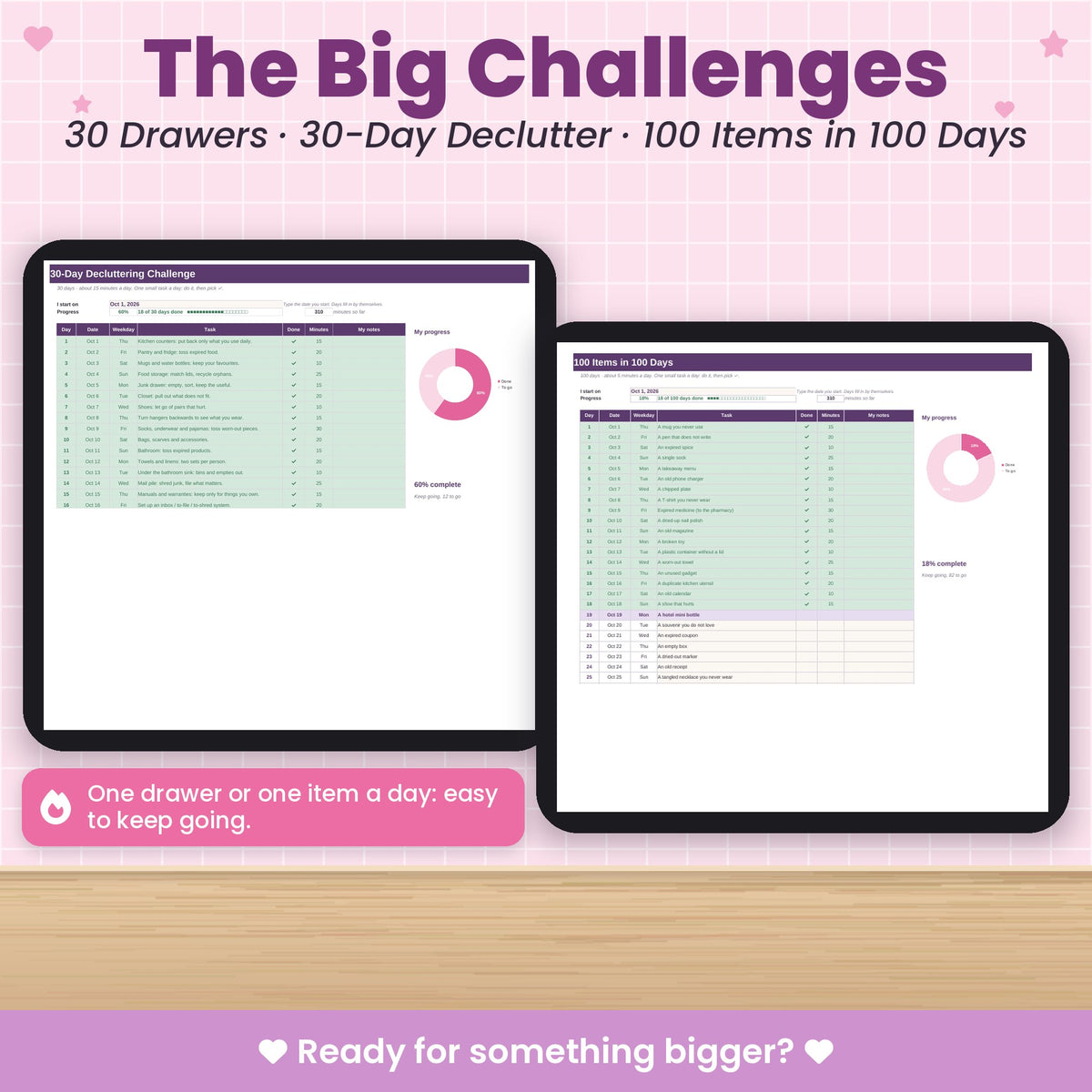 Organizing Challenge Spreadsheet for Excel & Google Sheets