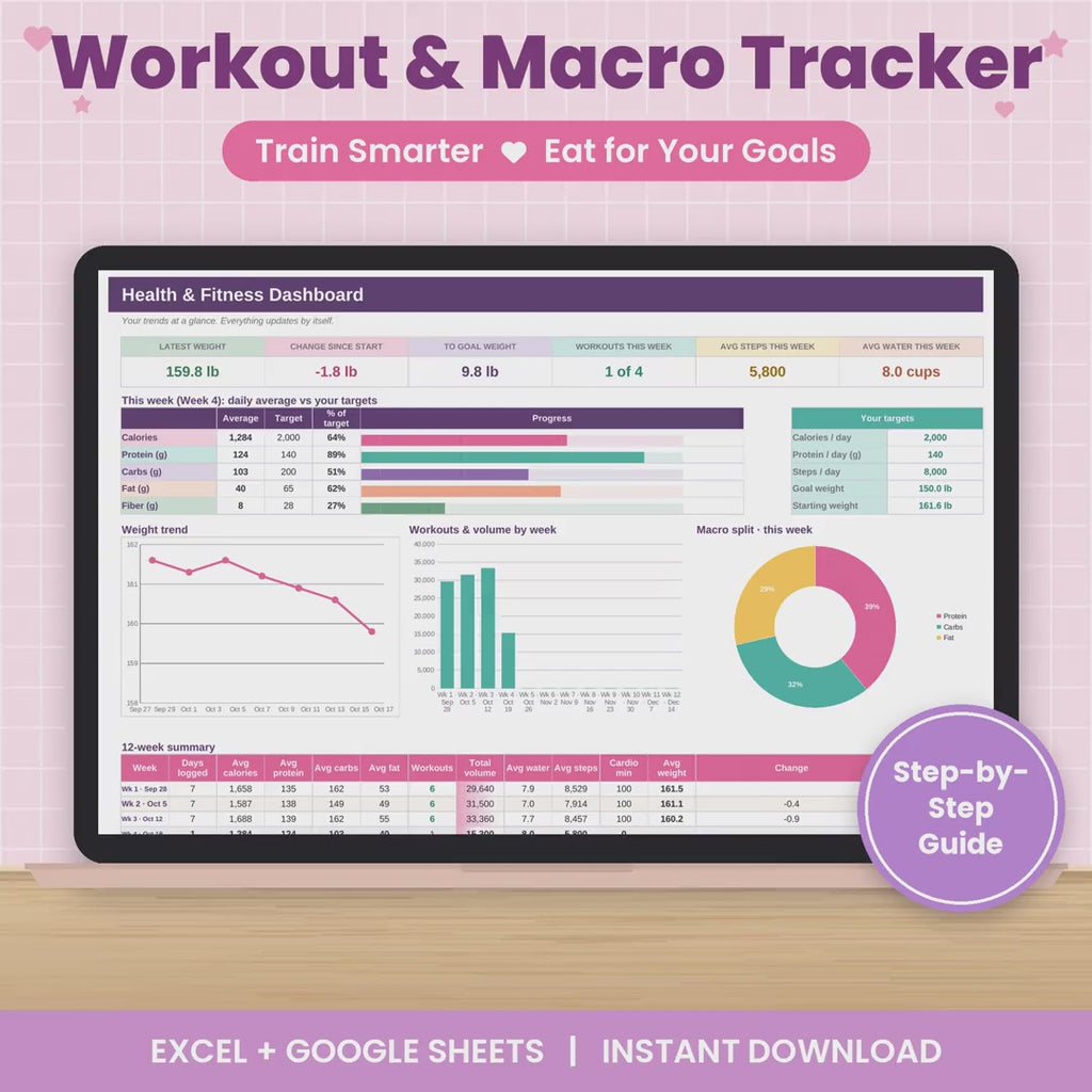 Workout & Macro Tracker Spreadsheet for Excel & Google Sheets