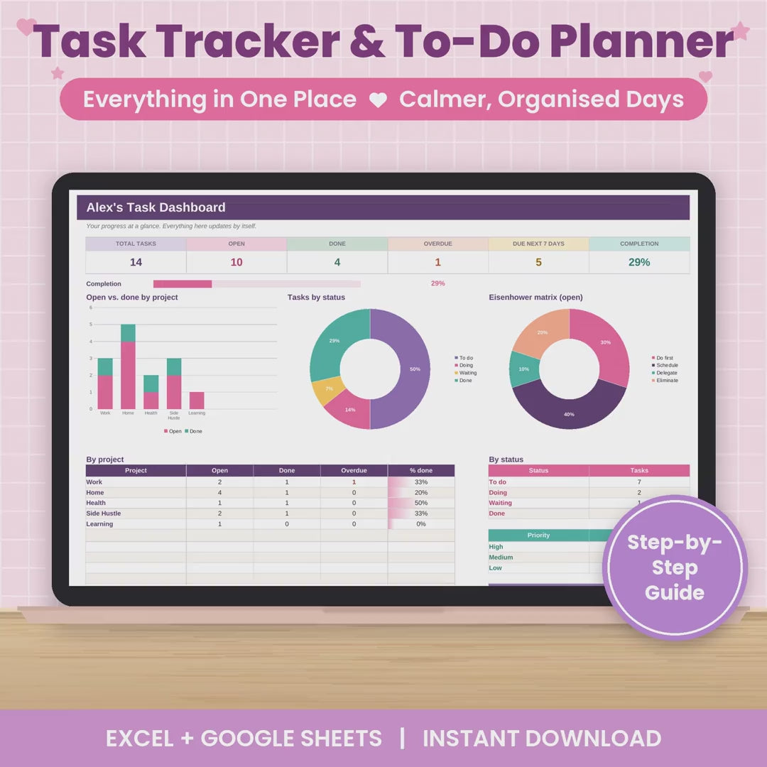 Task Tracker and To-Do List Spreadsheet for Excel & Google Sheets