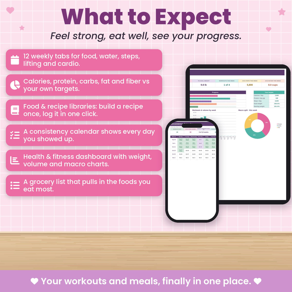 Workout & Macro Tracker Spreadsheet for Excel & Google Sheets