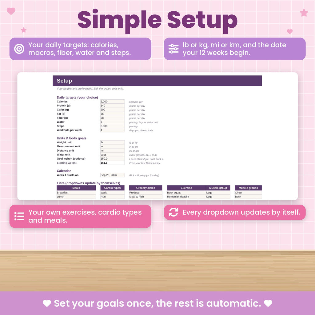 Workout & Macro Tracker Spreadsheet for Excel & Google Sheets