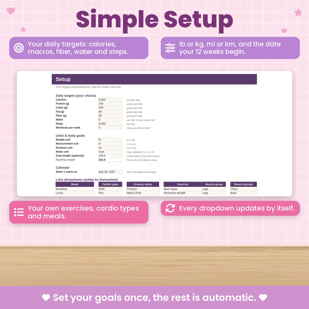 Workout & Macro Tracker Spreadsheet for Excel & Google Sheets