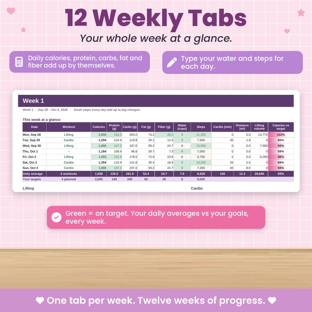 Workout & Macro Tracker Spreadsheet for Excel & Google Sheets